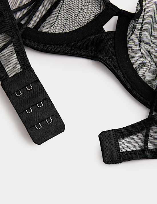 Biustonosz z satyny i siateczki z miseczką demi i fiszbinami Black Label (A&ndash;E)