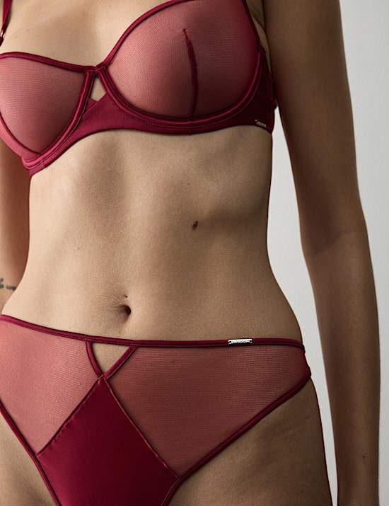 Satin & Mesh High Leg Knickers