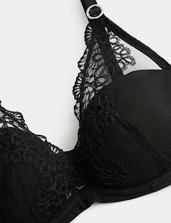 Seoul Mesh Embroidery Wired Plunge Bra (A-E)