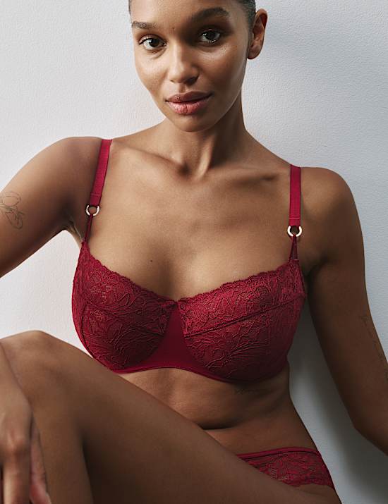 Lace with Silk Wired Balcony Bra F-H