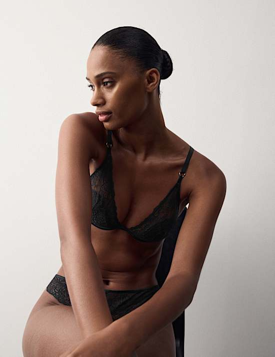 Lace with Silk Wired Plunge Bra (A-E)
