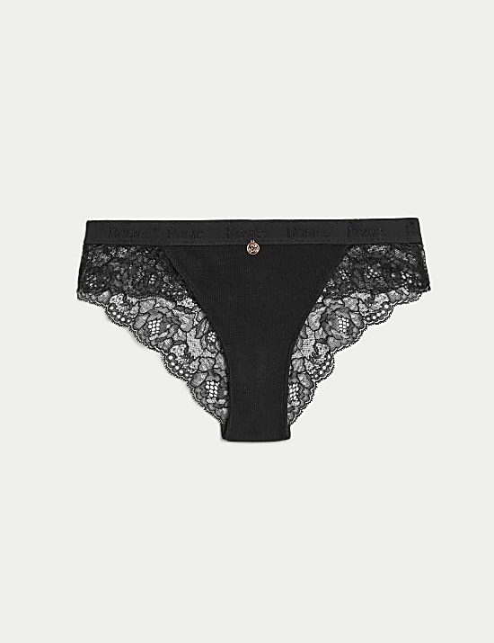 Ribbed Lounge Lace Brazilian Knickers