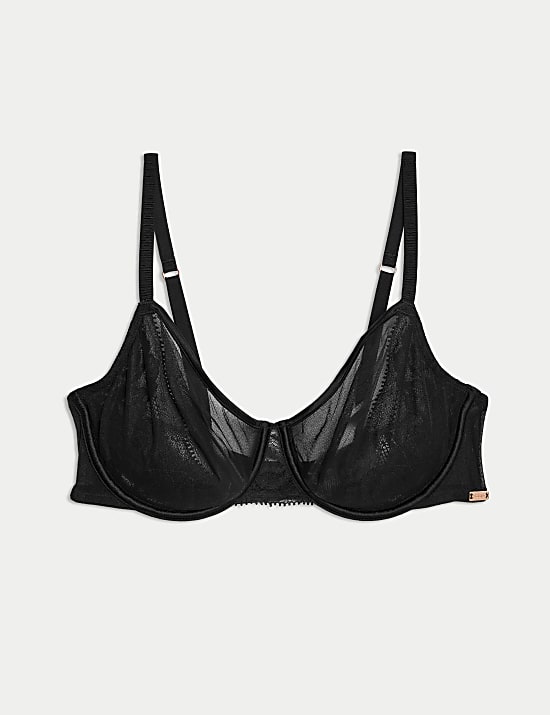 Sheer and Lace Wired Balcony Bra (A-E)