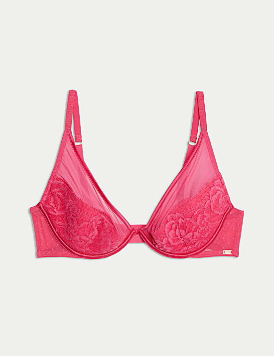 Sheer and Lace Beau Wired Plunge Bra (A-E)