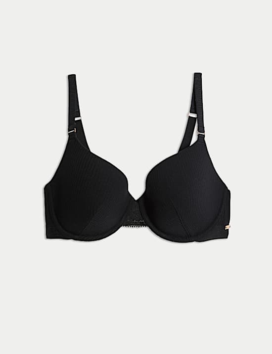 Vollschalen-Lounge-BH mit Bügel, Rippenmuster und Spitze (A–E)
