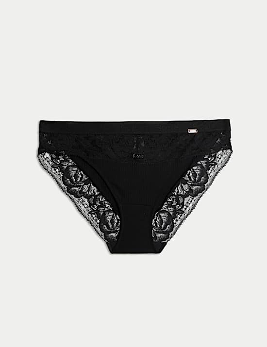Lounge Rib & Lace High Leg Knickers