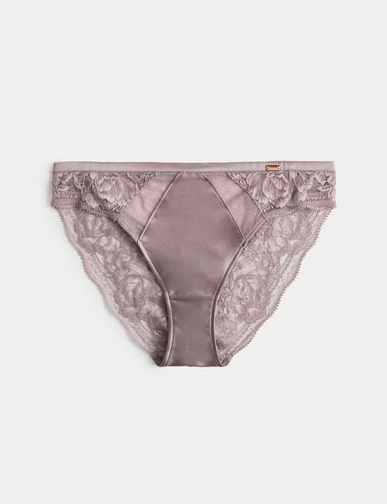 Hooguitgesneden slip van zijde & kant