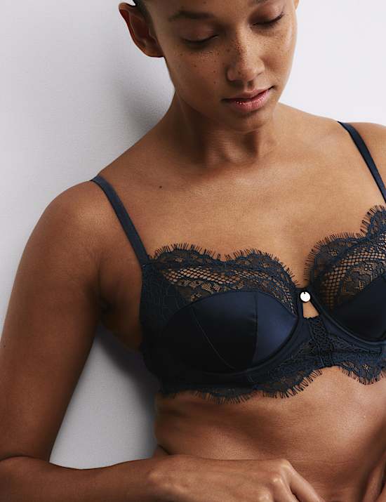 Saffron Satin & Lace Wired Balcony Bra (A-E)