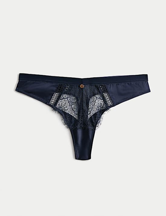 Sat&eacute;nov&aacute; &scaron;afr&aacute;nově žlut&aacute; tanga s krajkou