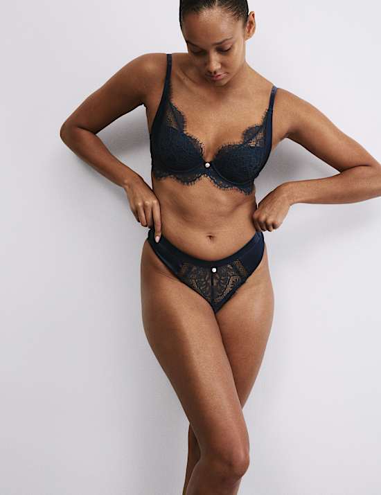 Saffron Satin & Lace Wired Plunge Bra (A-E)