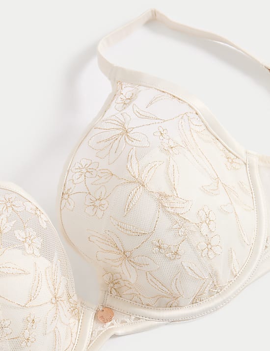 Sujetador escotado con aros y bordado Trousseau (copa A-E)