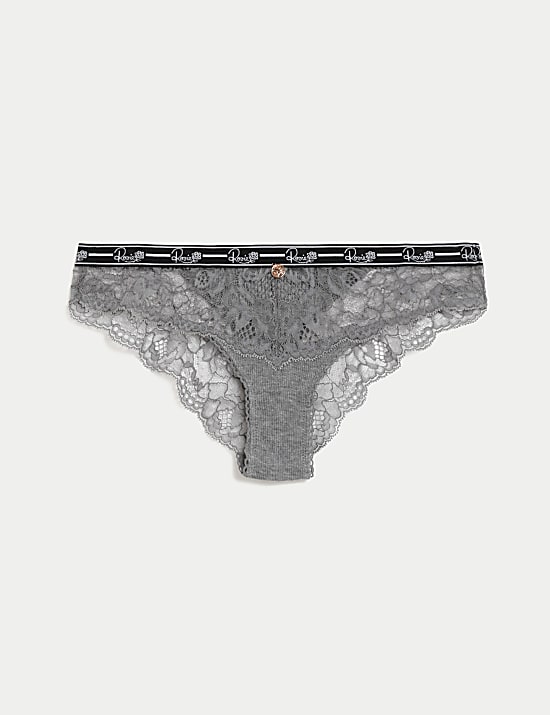 Ribbed & Lace Brazilian Knickers