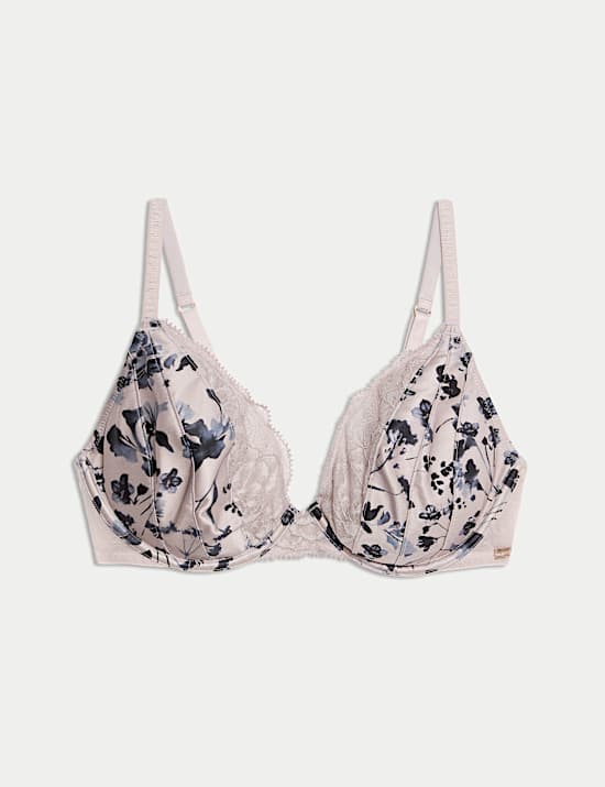 Senna Silk & Lace Floral Wired Plunge Bra A-E