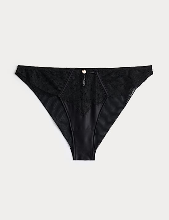 Braguitas brasile&ntilde;as de cintura alta de sat&eacute;n y encaje Liana