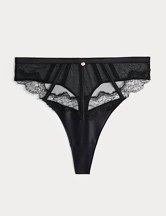 String Liana taille haute en satin et dentelle