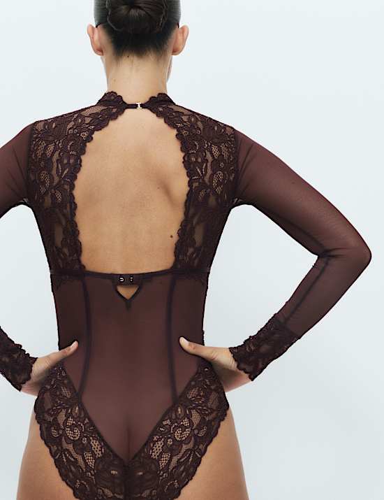 Sabine Mesh & Lace Long Sleeved Body