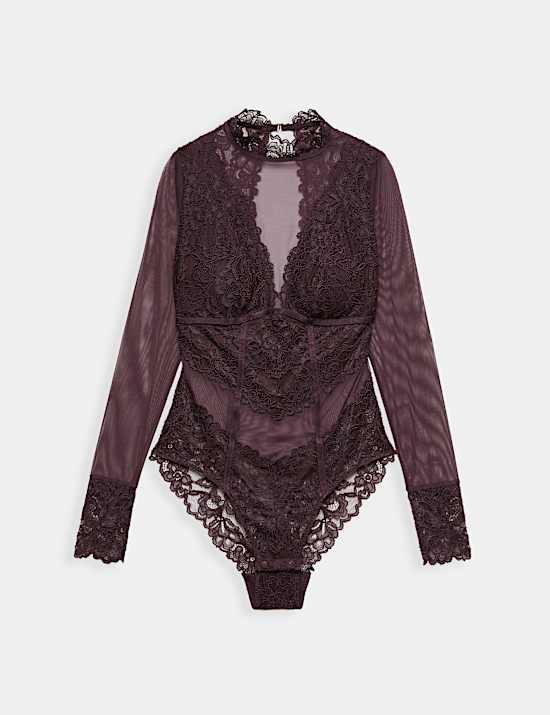 Sabine Mesh & Lace Long Sleeved Body