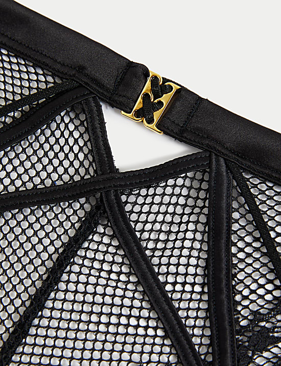 Clara Satin Fishnet High Waisted High Leg Knickers