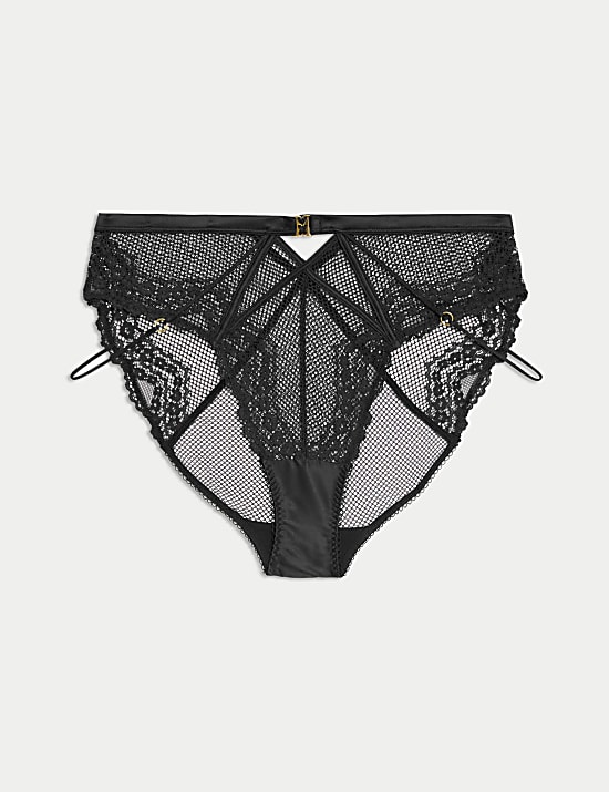 Clara Satin Fishnet High Waisted High Leg Knickers