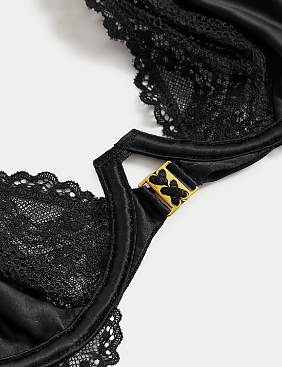 Soutien-gorge Clara plongeant en r&eacute;sille et en satin &agrave; armatures, bonnets A&nbsp;&agrave;&nbsp;F