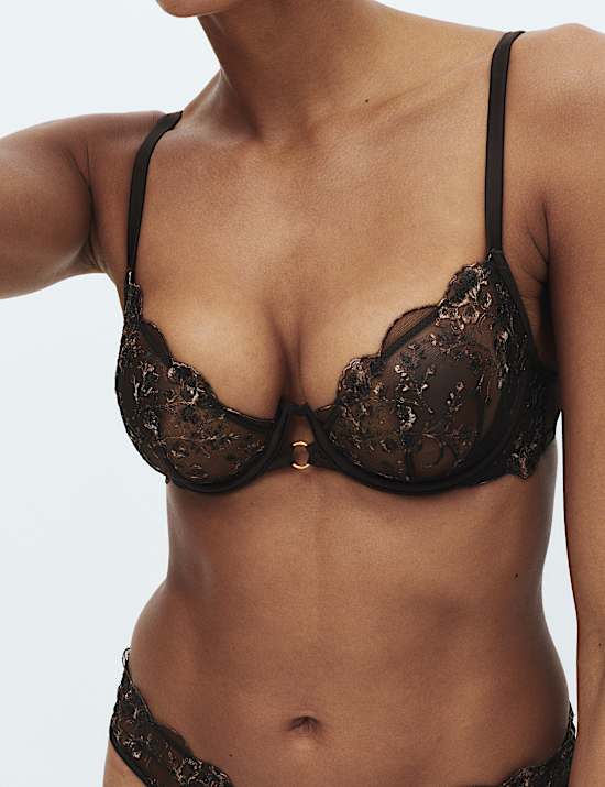 Mia Leopard Embroidery Wired Balcony Bra (A-E)