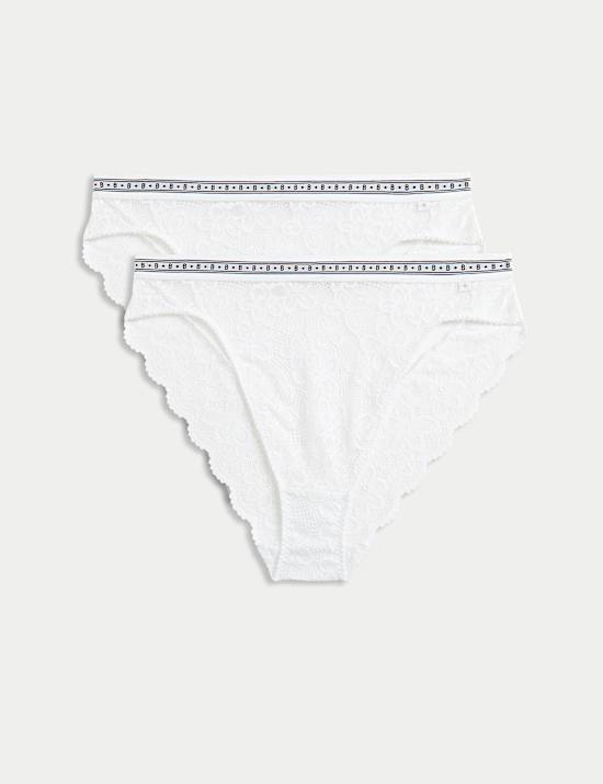2pk Cleo Lace High Waisted High Leg Knickers