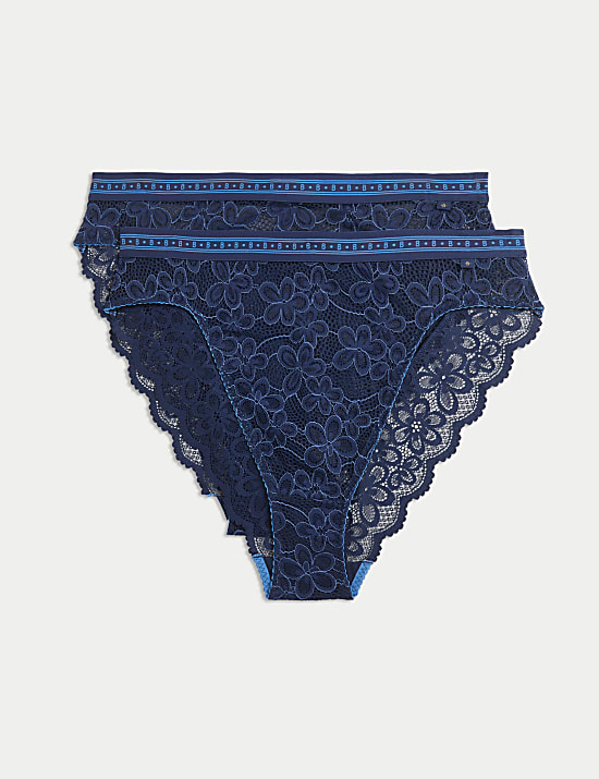 2pk Cleo Lace High Waisted High Leg Knickers