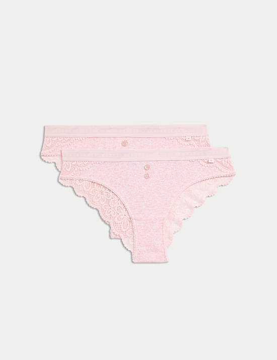 2pk Lotta Ribbed Brazilian Knickers with Cotton