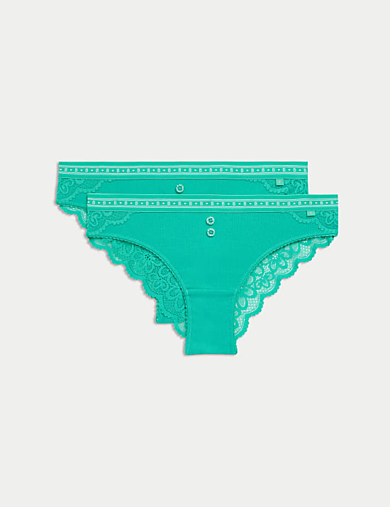 2pk Lotta Ribbed Brazilian Knickers with Cotton
