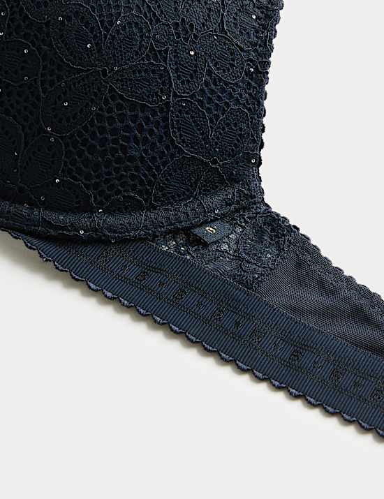 Cleo Sequin Lace Wired Push Up Plunge Bra A-E