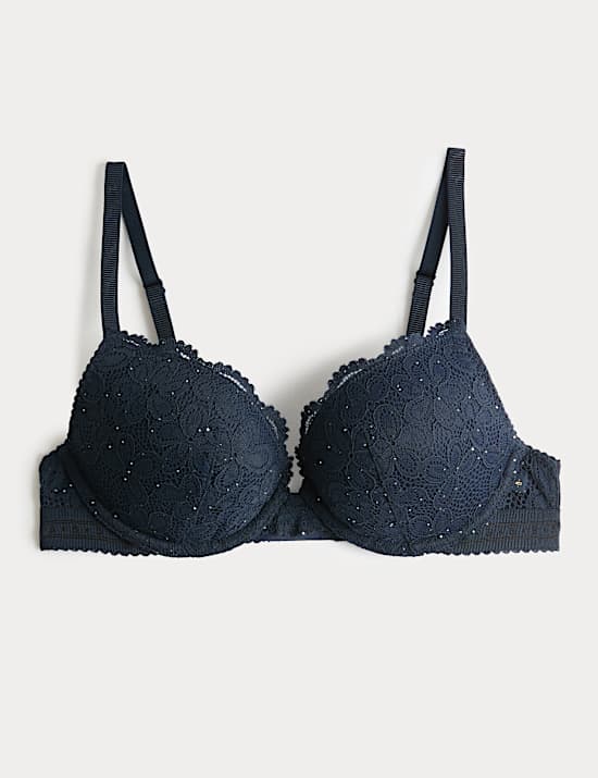 Cleo Sequin Lace Wired Push Up Plunge Bra (A-E)