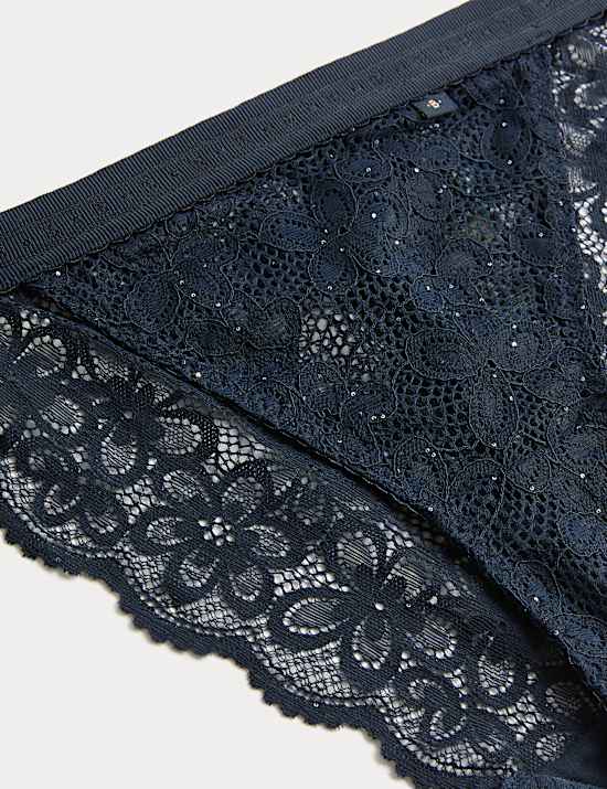 2pk Cleo Sequin Lace Tanga Bikini Knickers