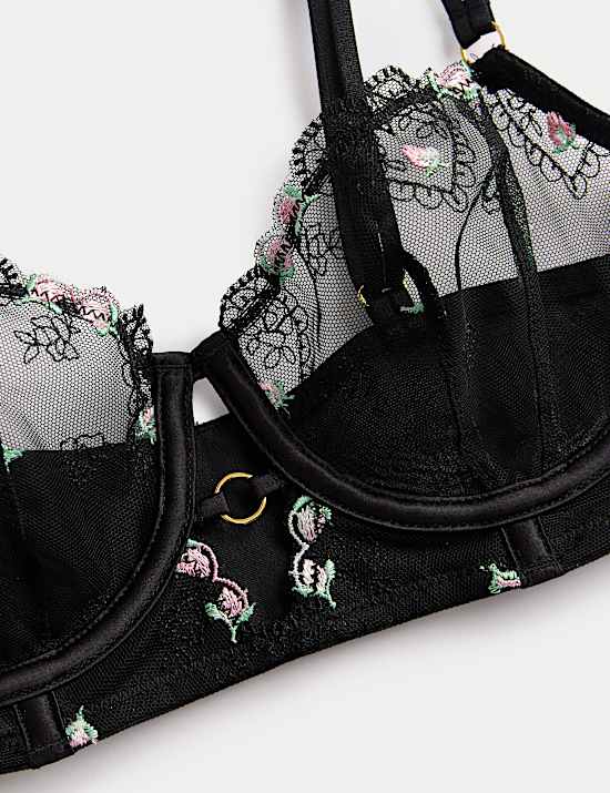 Haftowana długa balkonetka Leah z fiszbinami (A&ndash;E)