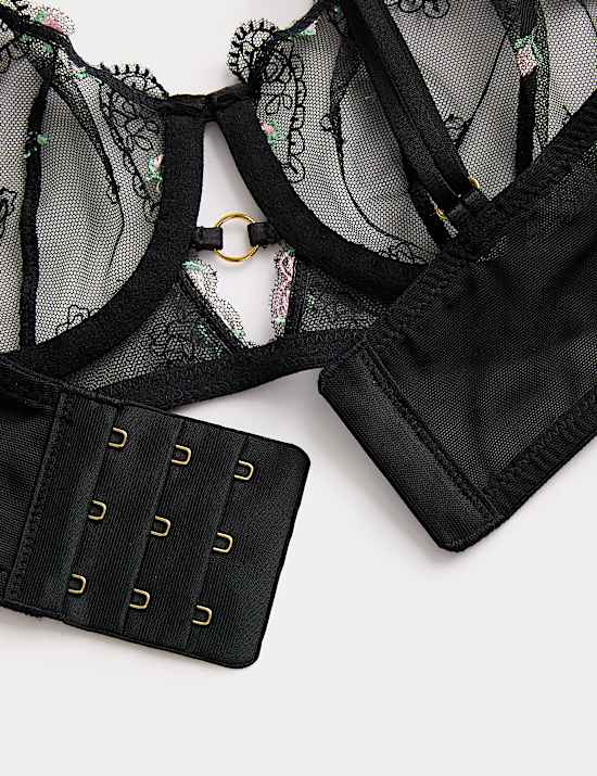 Haftowana długa balkonetka Leah z fiszbinami (A&ndash;E)