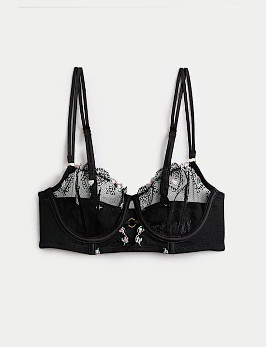 Haftowana długa balkonetka Leah z fiszbinami (A&ndash;E)