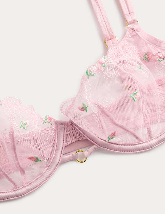 Bh met beugel, halve cup en borduurwerk, model Leah (cupmaten A-E)