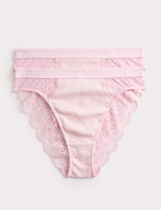 2pk Lotta Cotton Blend Rib High Leg Knickers