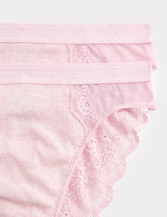2pk Lotta Cotton Blend Rib High Leg Knickers