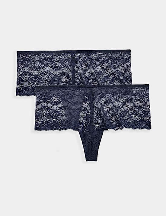 Lot de 2 culottes shorty Ida taille haute orn&eacute;s de dentelle