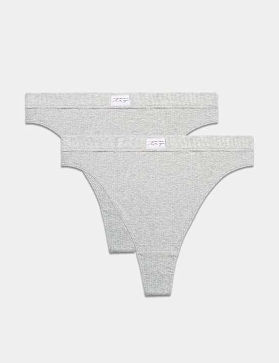 2 Pack Asta Rib High Waisted Thongs
