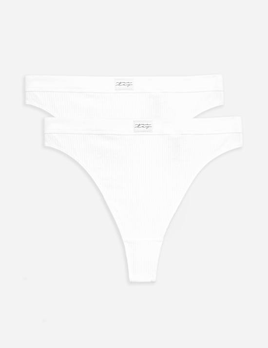 2 Pack Asta Cotton Rib High Waisted Thongs