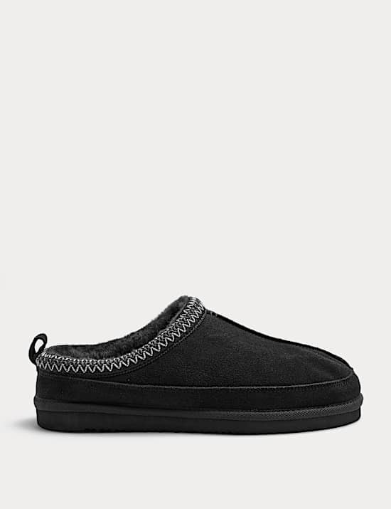 Suede Collared Embroidered Mule Slippers
