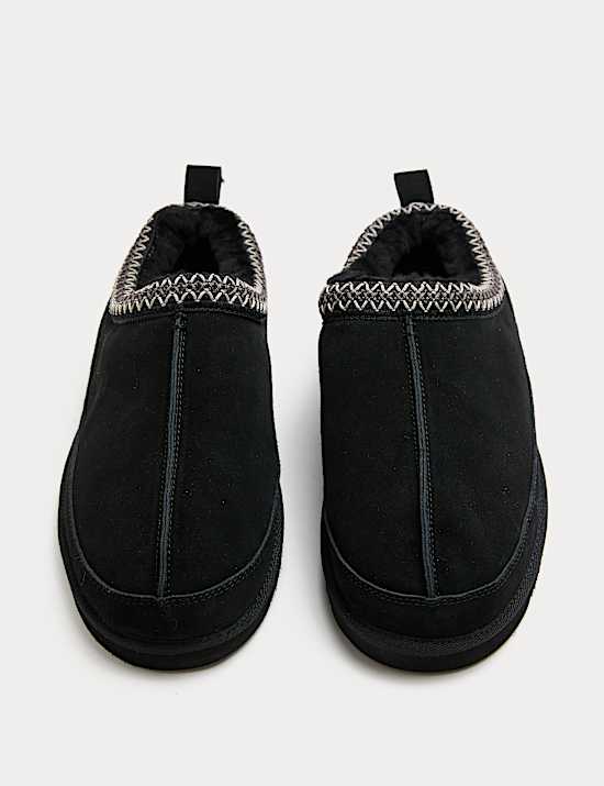Suede Collared Embroidered Mule Slippers