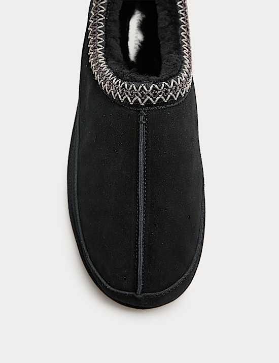 Suede Collared Embroidered Mule Slippers