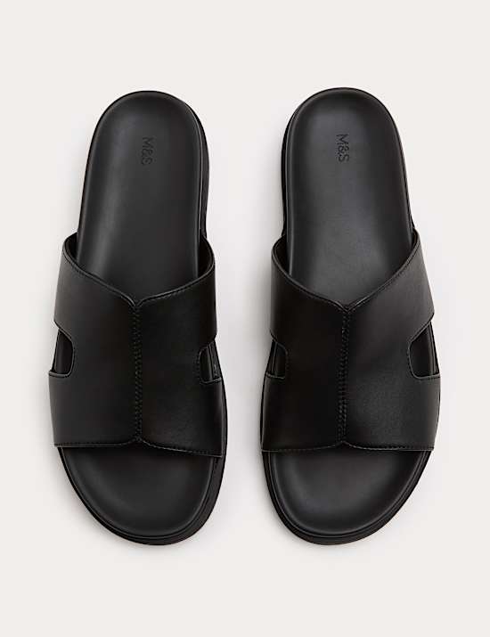 Faux Leather Slip On Sandals