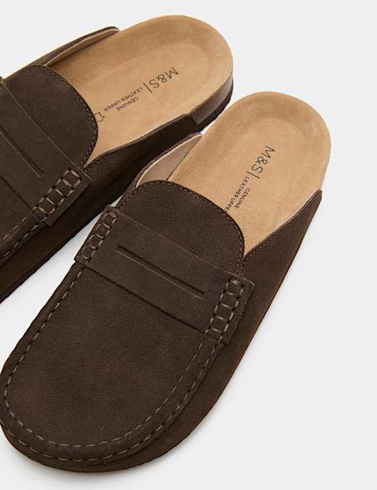 Suede Saddle Loafer Corkbed Mules