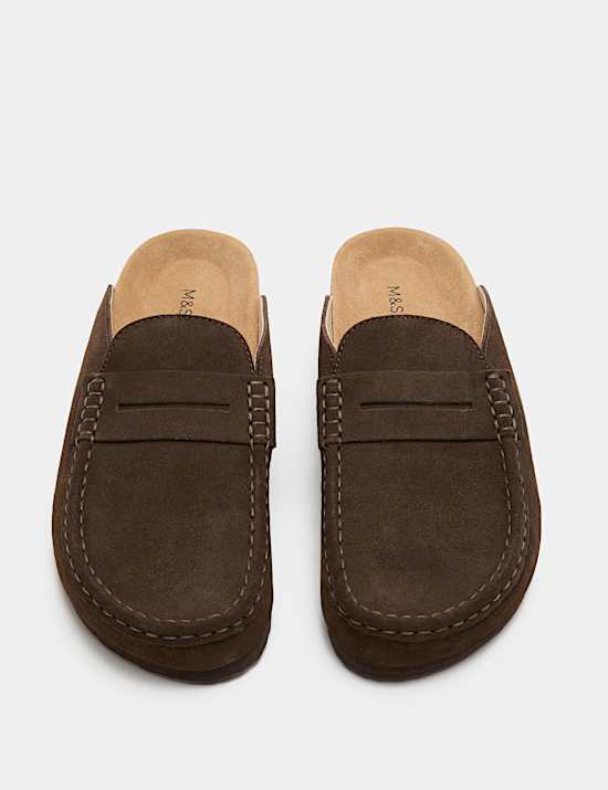 Suede Saddle Loafer Corkbed Mules