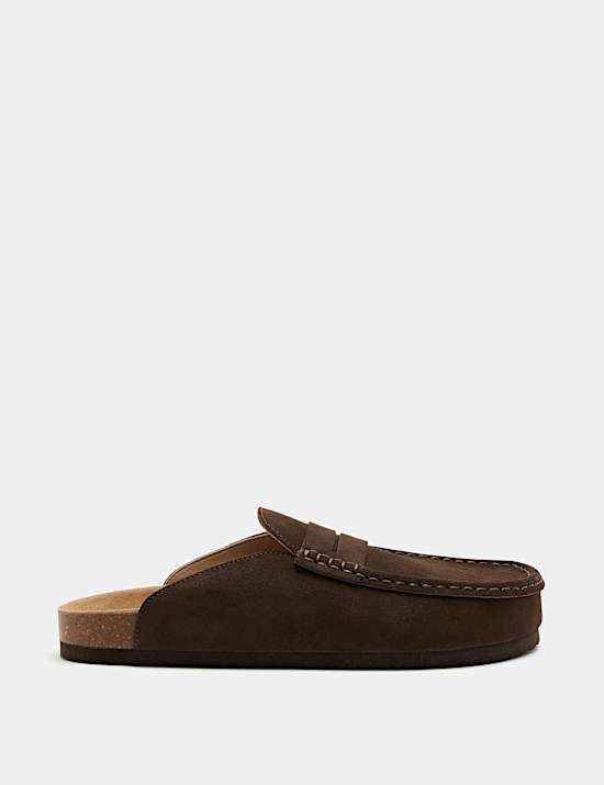 Suede Saddle Loafer Corkbed Mules