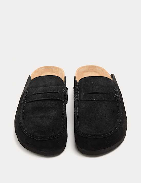 Suede Saddle Loafer Corkbed Mules