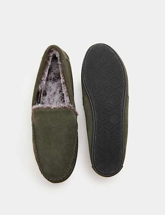 Mokassin-Slipper aus Wildleder mit Fleecefutter